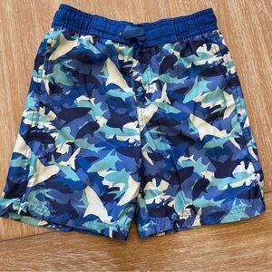 Kids Blue Shark Print Swim Trunks